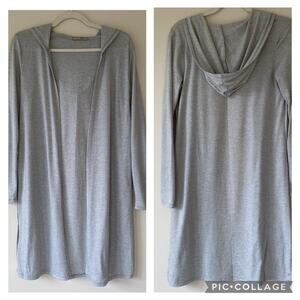 Tresics Open Front Long Cardigan Duster Hooded Gray Size S